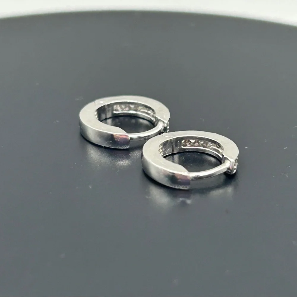 Dainty Sterling & Clear Stone Huggie Earrings